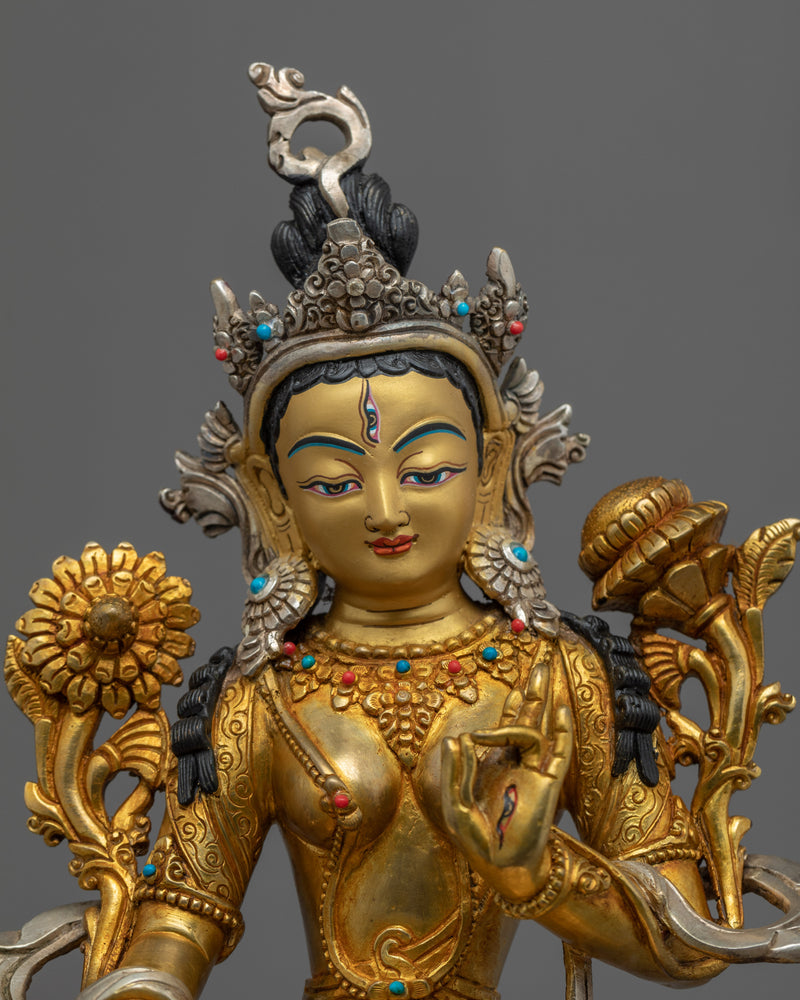 White Tara Female Buddha Sculpture | Hand-Made Buddhist Deity of Long Life Statue