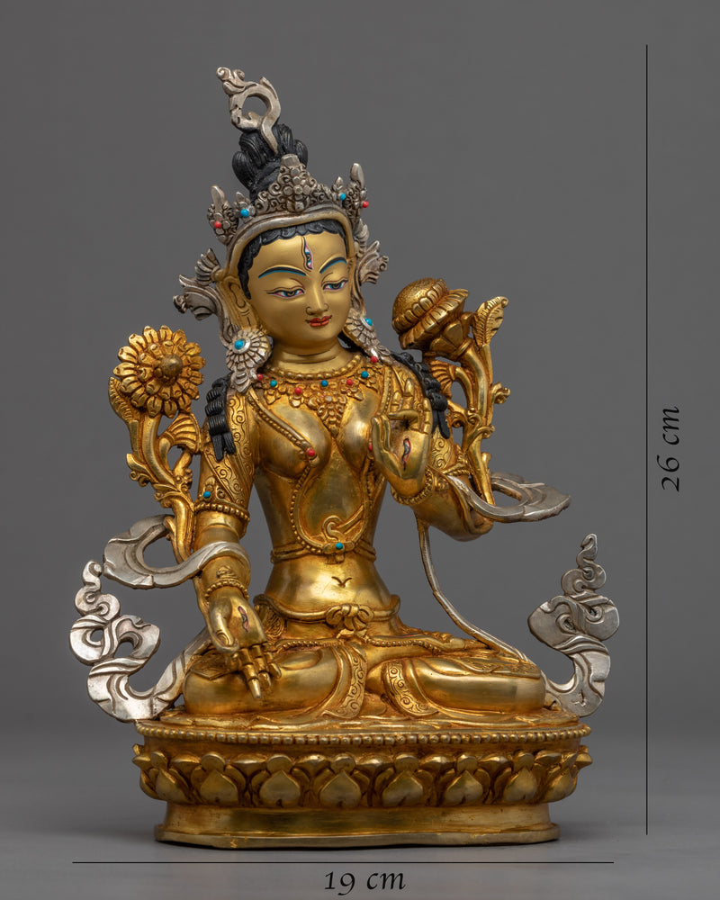 White Tara Female Buddha Sculpture | Hand-Made Buddhist Deity of Long Life Statue
