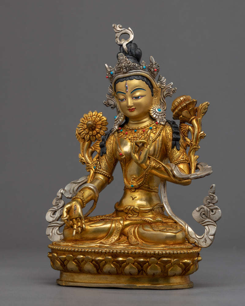 White Tara Female Buddha Sculpture | Hand-Made Buddhist Deity of Long Life Statue