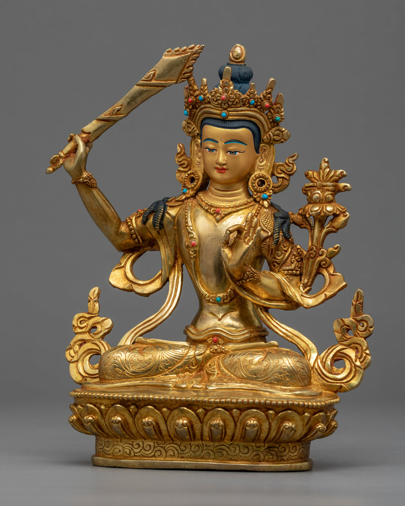 Bodhisattva Manjushri Gold Statue | Wisdom Deity of Buddhism