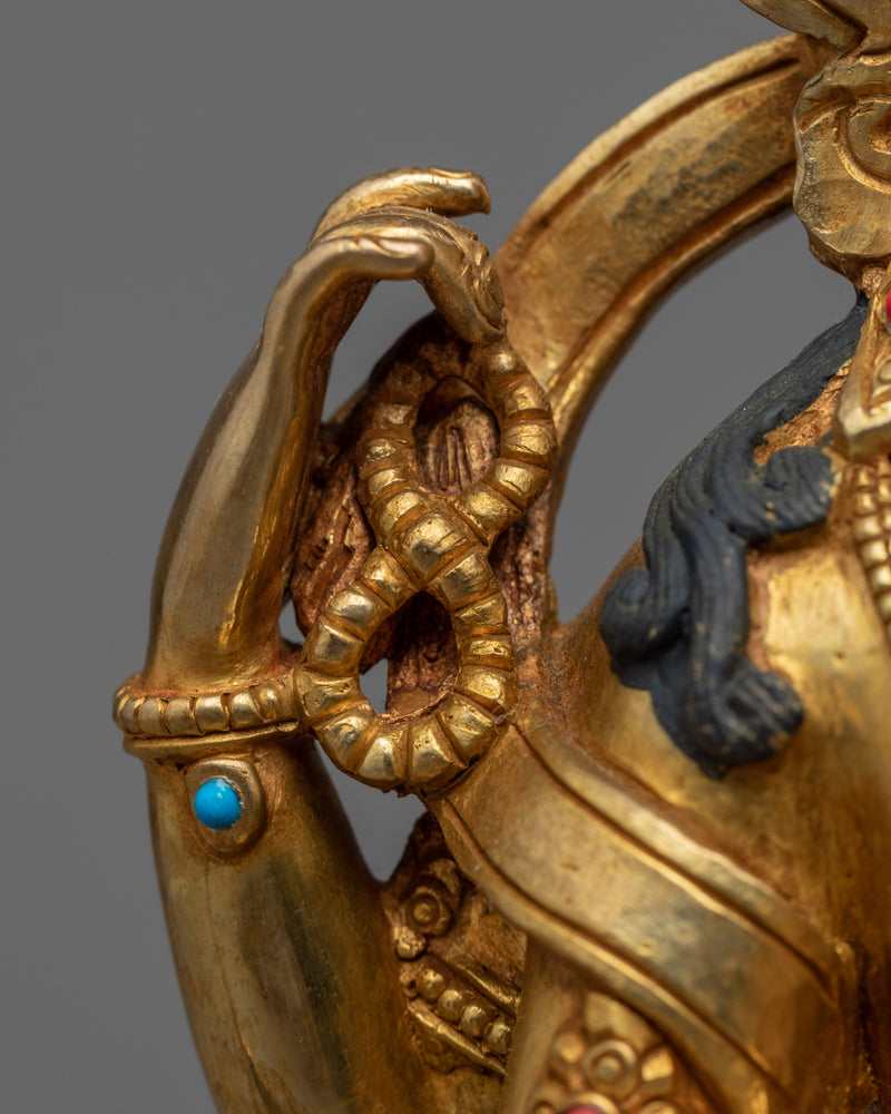 Four Armed Chenrezig Gold Sculpture | Hand Carved Himalayan Art