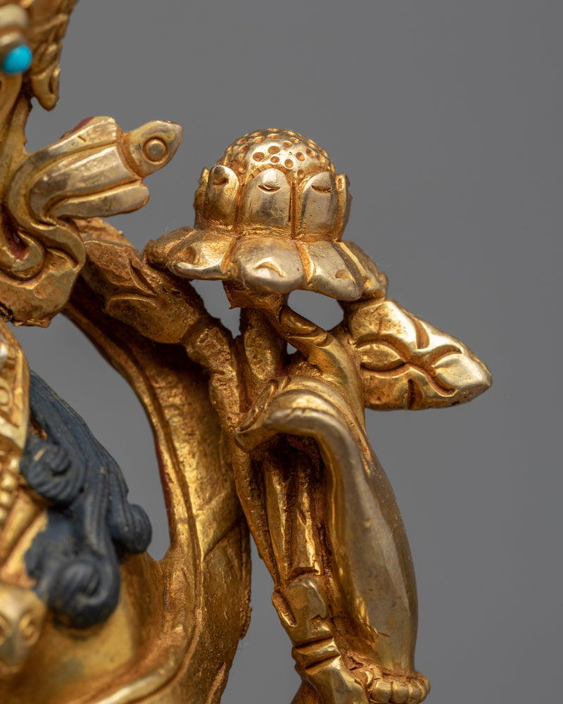 Four Armed Chenrezig Gold Sculpture | Hand Carved Himalayan Art