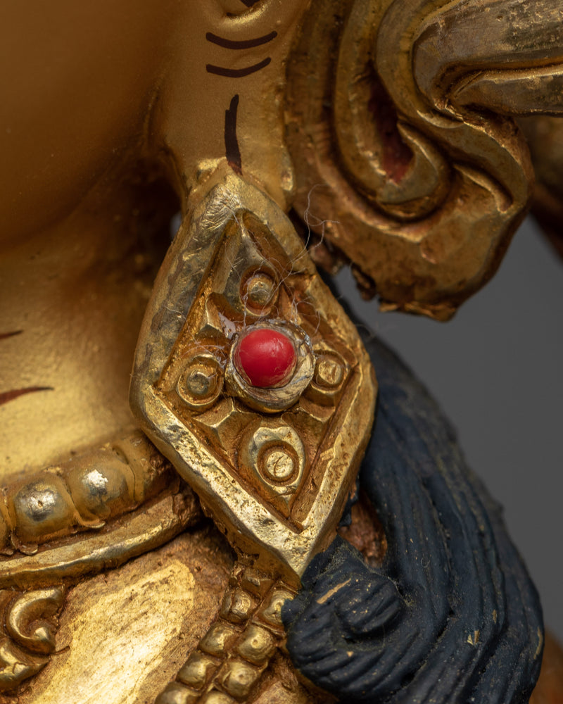 Four Armed Chenrezig Gold Sculpture | Hand Carved Himalayan Art
