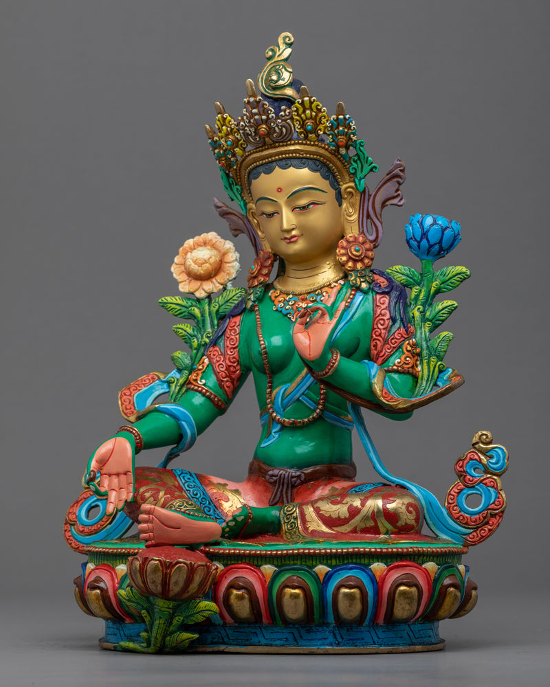 Green Tara Sculpture Traditionally Hand Carved | Buddhist Mother Tara Artwork
