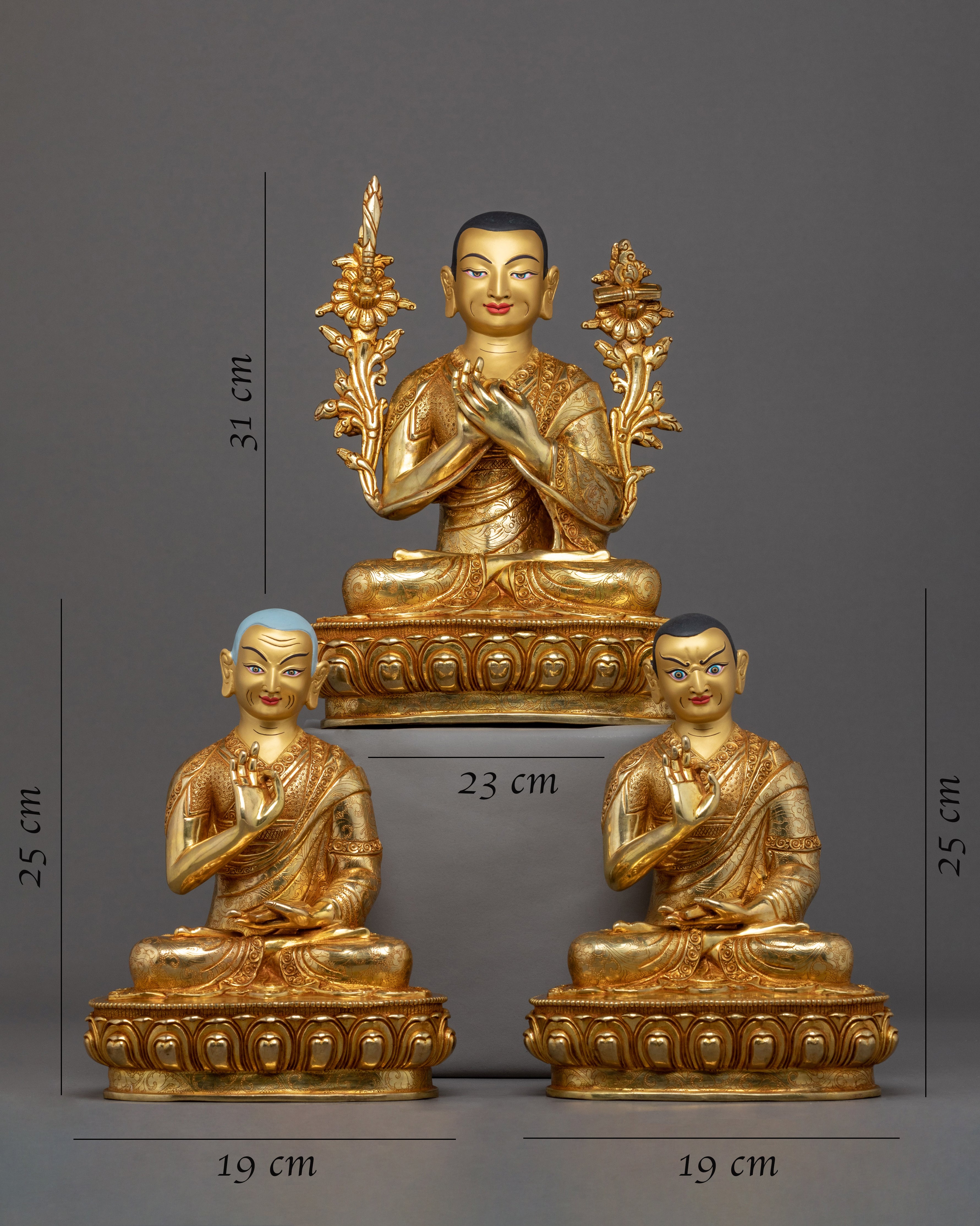 Je Tsongkhapa Sculpture Set | Gyaltsab Je | Khedrup Je