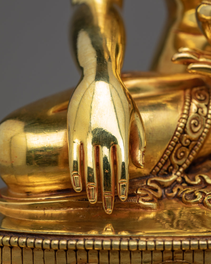 Traditional Blessing Buddha Statue | Tibetan Art Plated with Gold