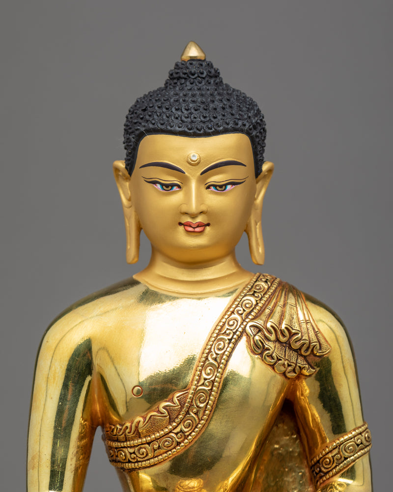 Traditional Blessing Buddha Statue | Tibetan Art Plated with Gold