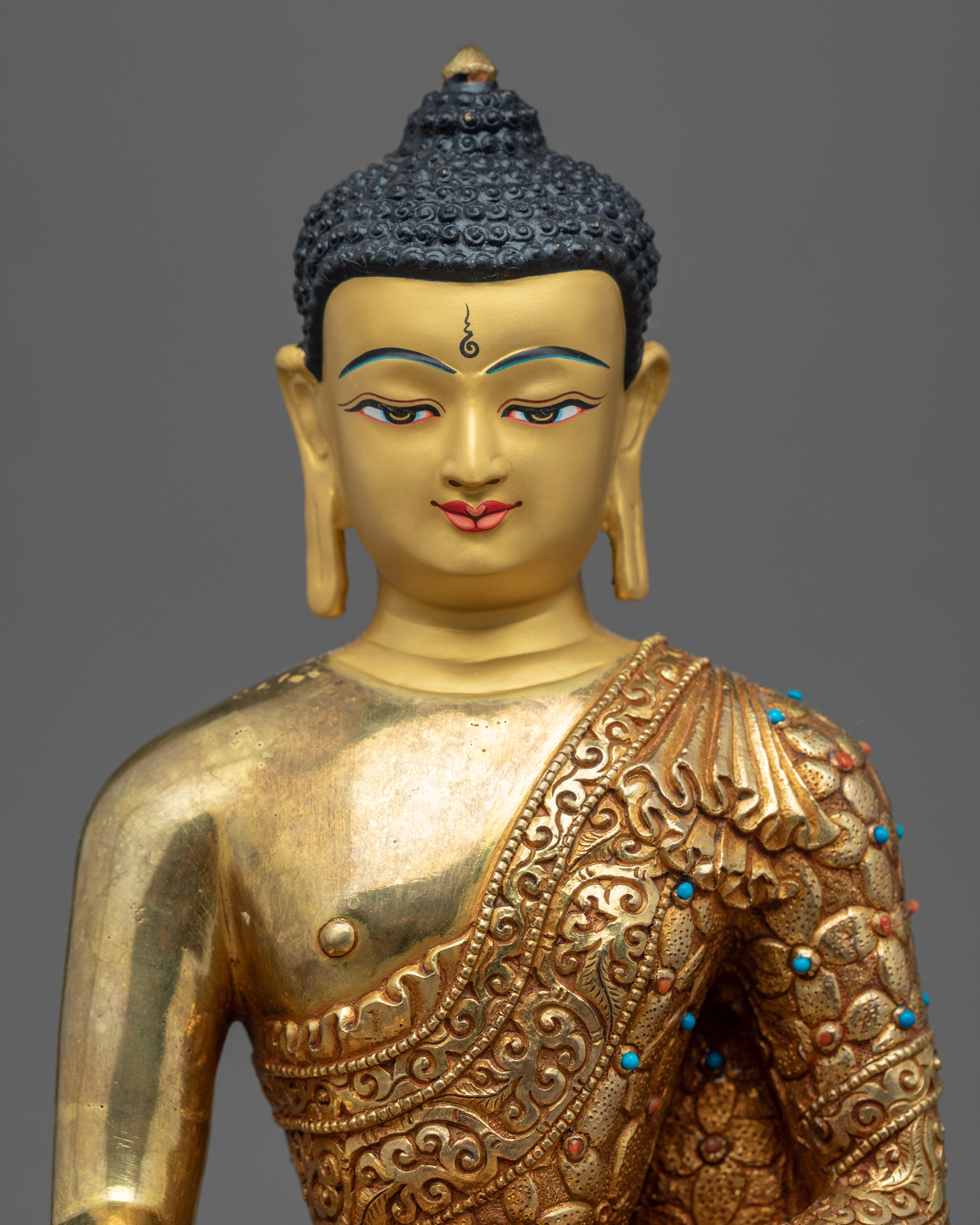 Relaxing Buddha Shakyamuni Statue | Tibetan Art Plated with Gold
