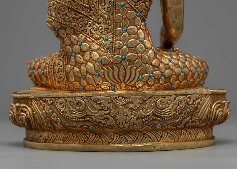 Relaxing Buddha Shakyamuni Statue | Tibetan Art Plated with Gold