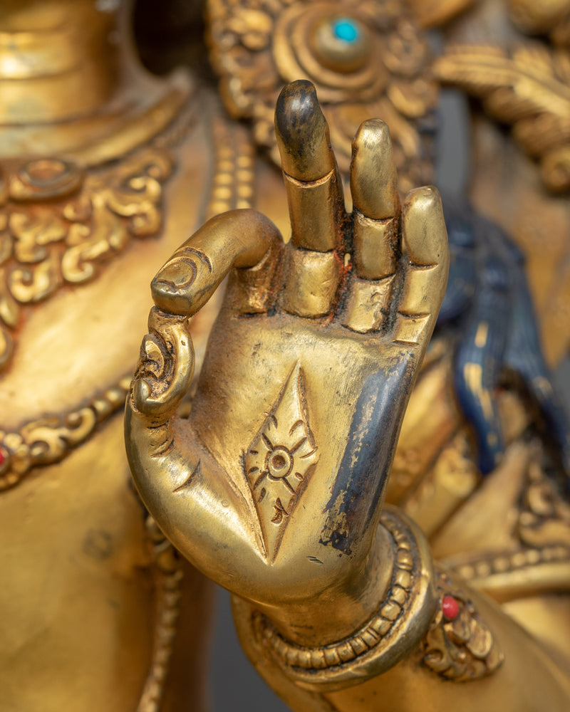 Manjushri Buddha Of Wisdom Sculpture | 24K Gold Hand Carved Statue