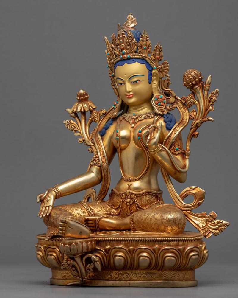 Tara Buddha Statue | Hand-Carved Mother Green Tara Artwork
