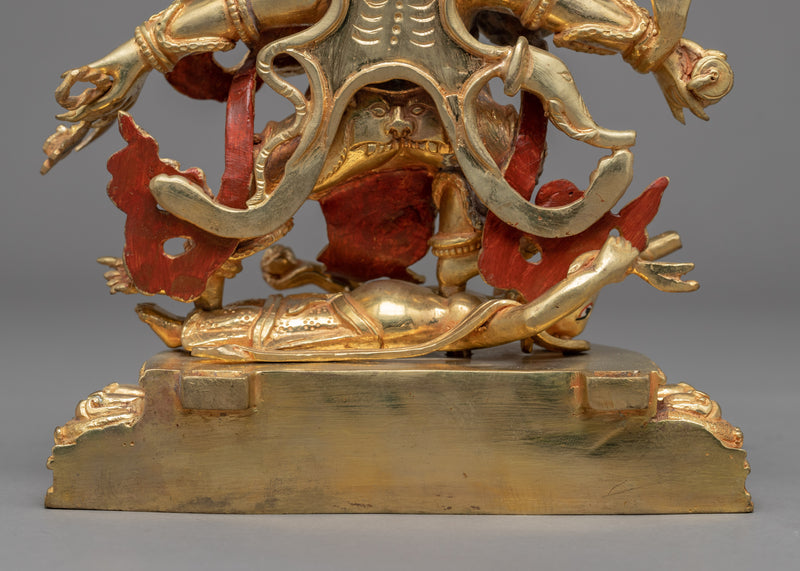 Six Armed Mahakala Statue | Tibetan Art Plated with Gold