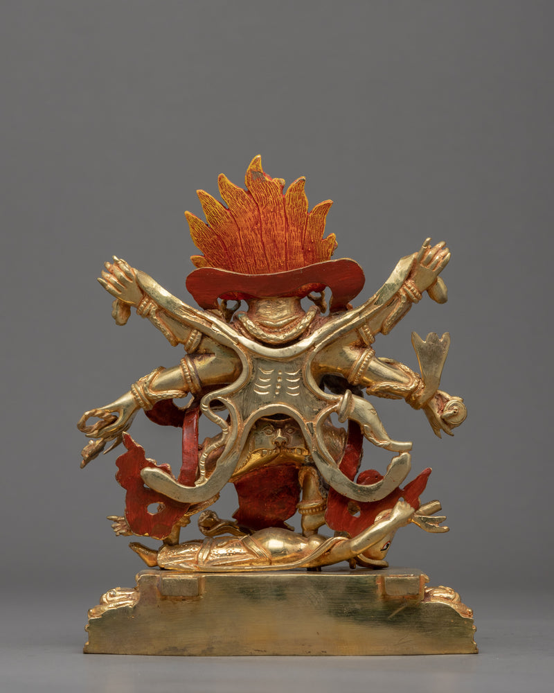 Six Armed Mahakala Statue | Tibetan Art Plated with Gold