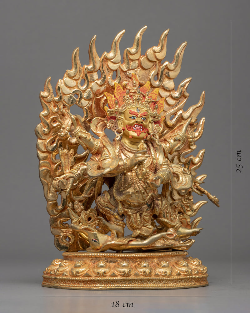Six Armed Mahakala Statue | Tibetan Art Plated with Gold