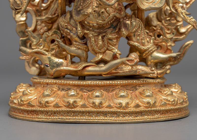 Six Armed Mahakala Statue | Tibetan Art Plated with Gold