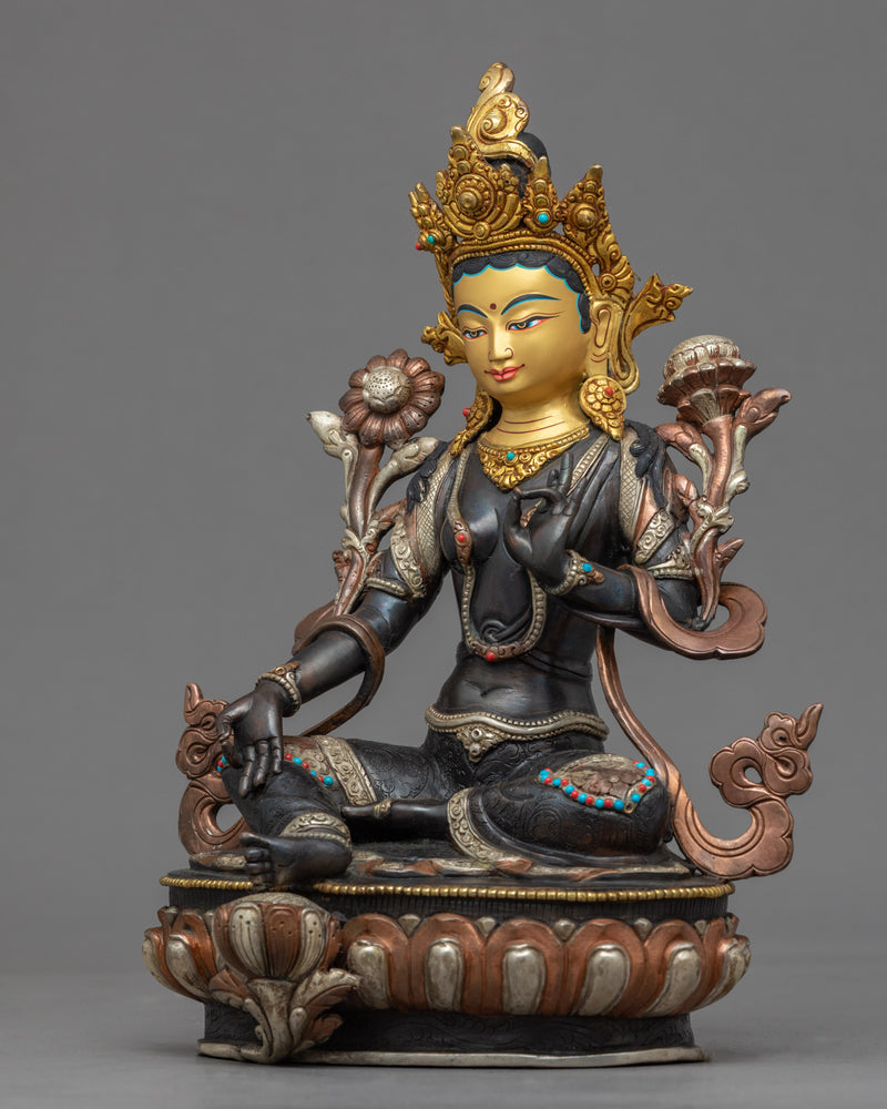 Green Tara Buddha Sculpture | Buddhist Deity Figurine For Ritual