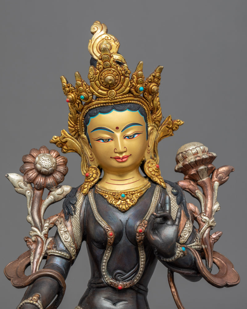 Green Tara Buddha Sculpture | Buddhist Deity Figurine For Ritual