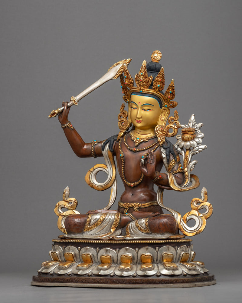 Manjushri God Of The Wisdom Statue | Tibetan Bodhisattva Sculpture For Mindfulness
