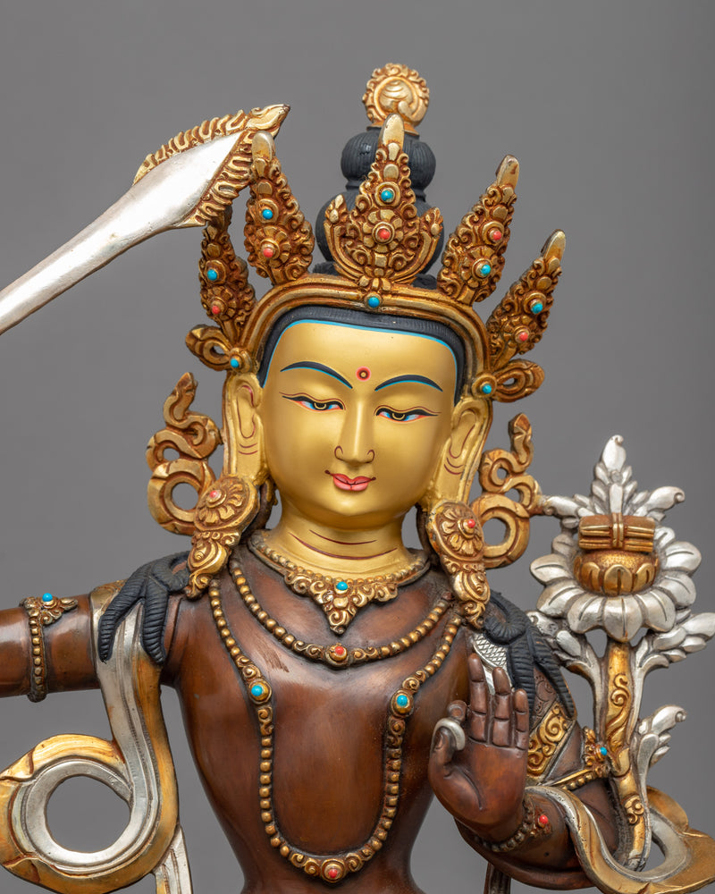 Manjushri God Of The Wisdom Statue | Tibetan Bodhisattva Sculpture For Mindfulness