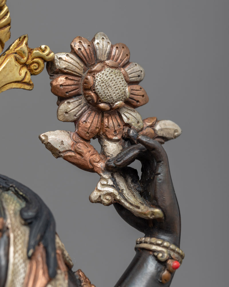4 Armed Avalokiteshvara Buddhism Sculpture | Gold Gilded Statue For Meditation