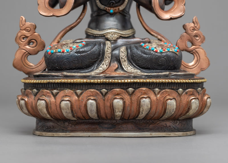 4 Armed Avalokiteshvara Buddhism Sculpture | Gold Gilded Statue For Meditation