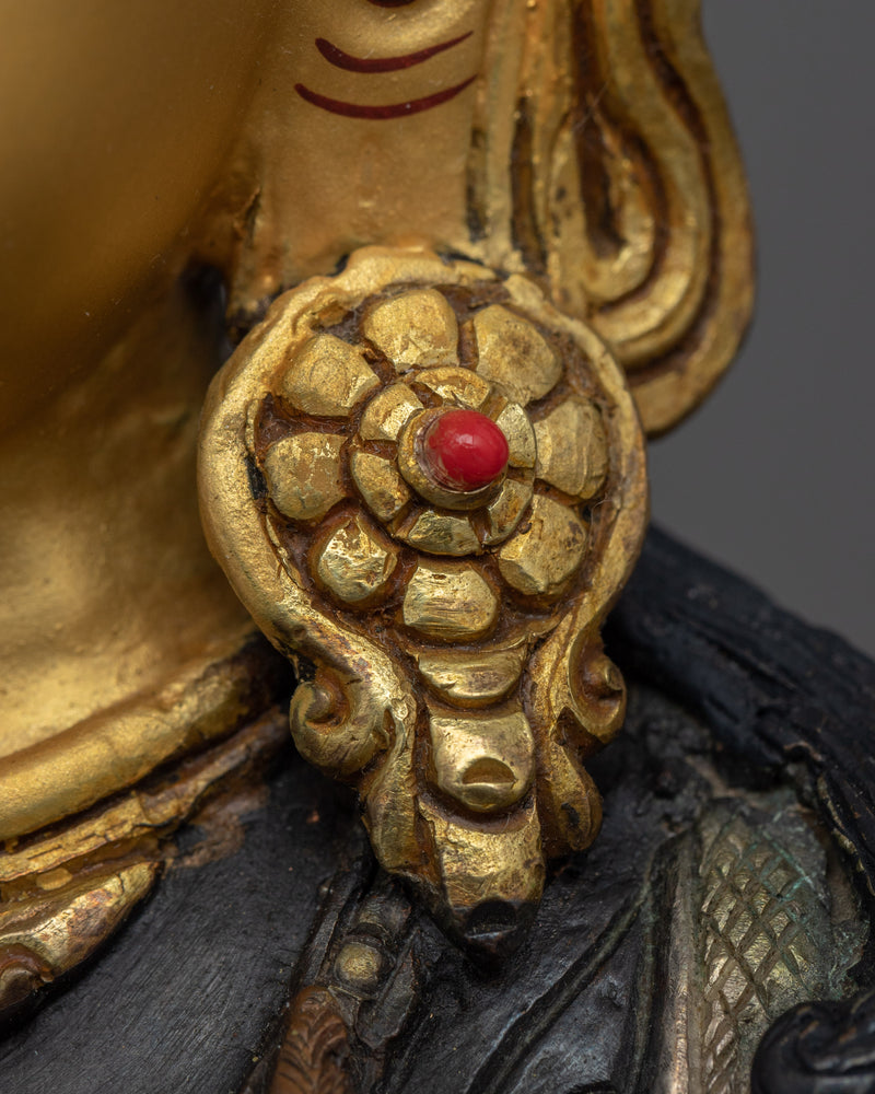 4 Armed Avalokiteshvara Buddhism Sculpture | Gold Gilded Statue For Meditation