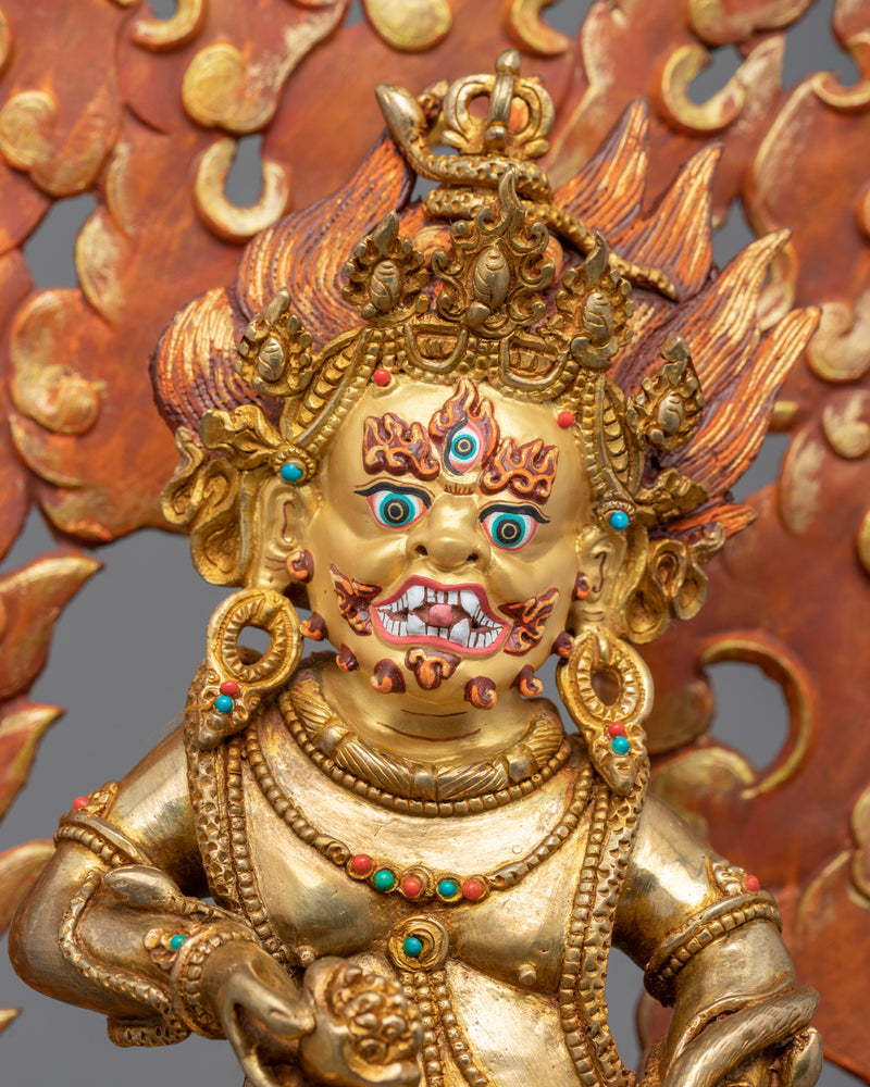 Gold Gilded Statue For Black Jambhala Practice | Traditional Himalayan Art