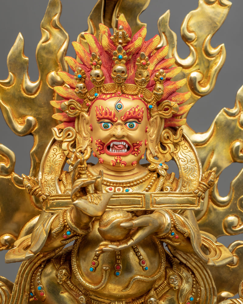 Sakya Mahakala Deity Sculpture | Gold Gilded Statue For Meditation
