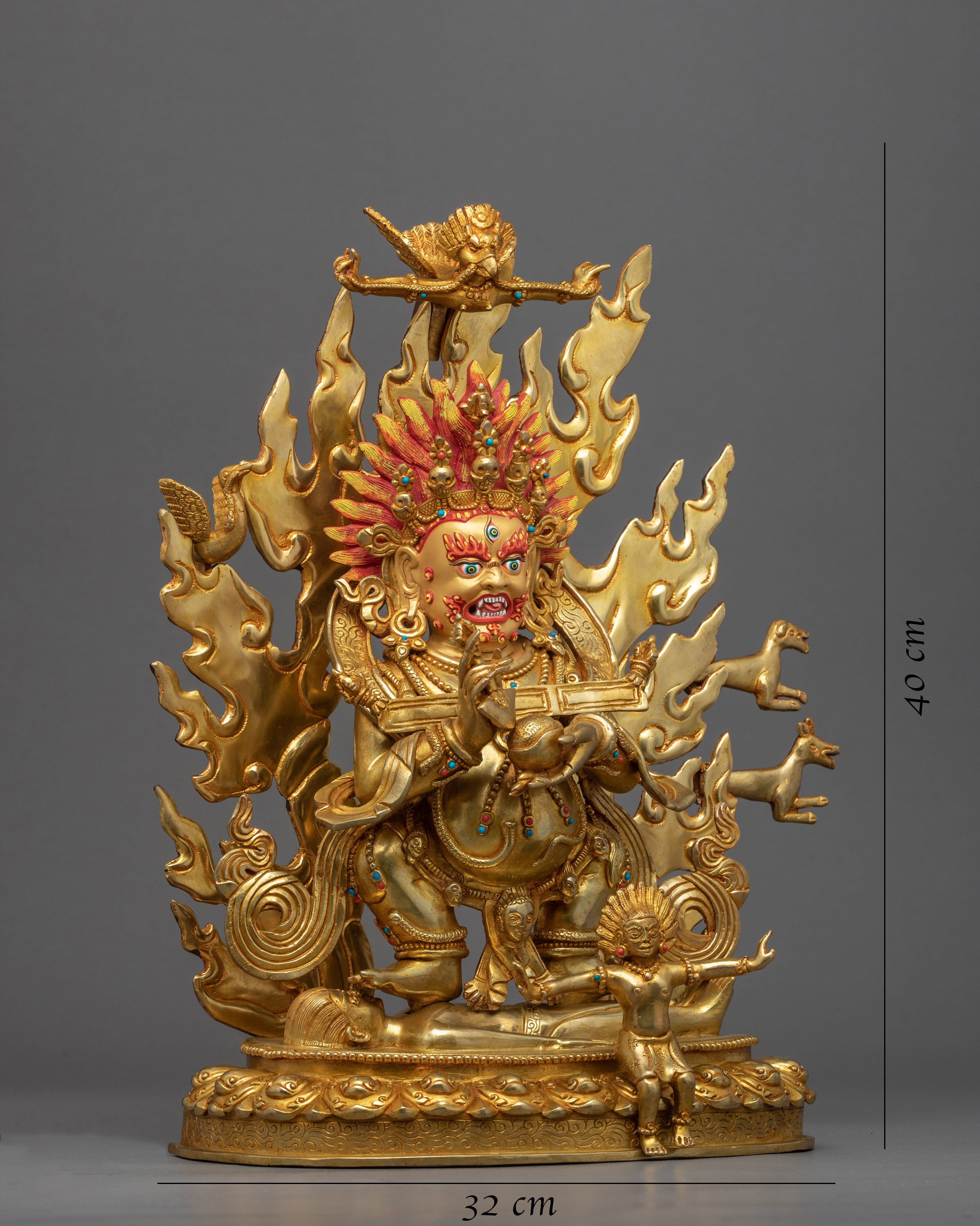 Sakya Mahakala Deity Sculpture | Gold Gilded Statue For Meditation