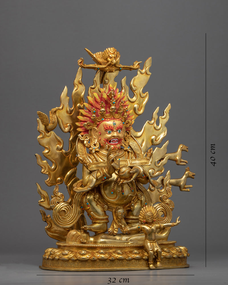 Sakya Mahakala Deity Sculpture | Gold Gilded Statue For Meditation