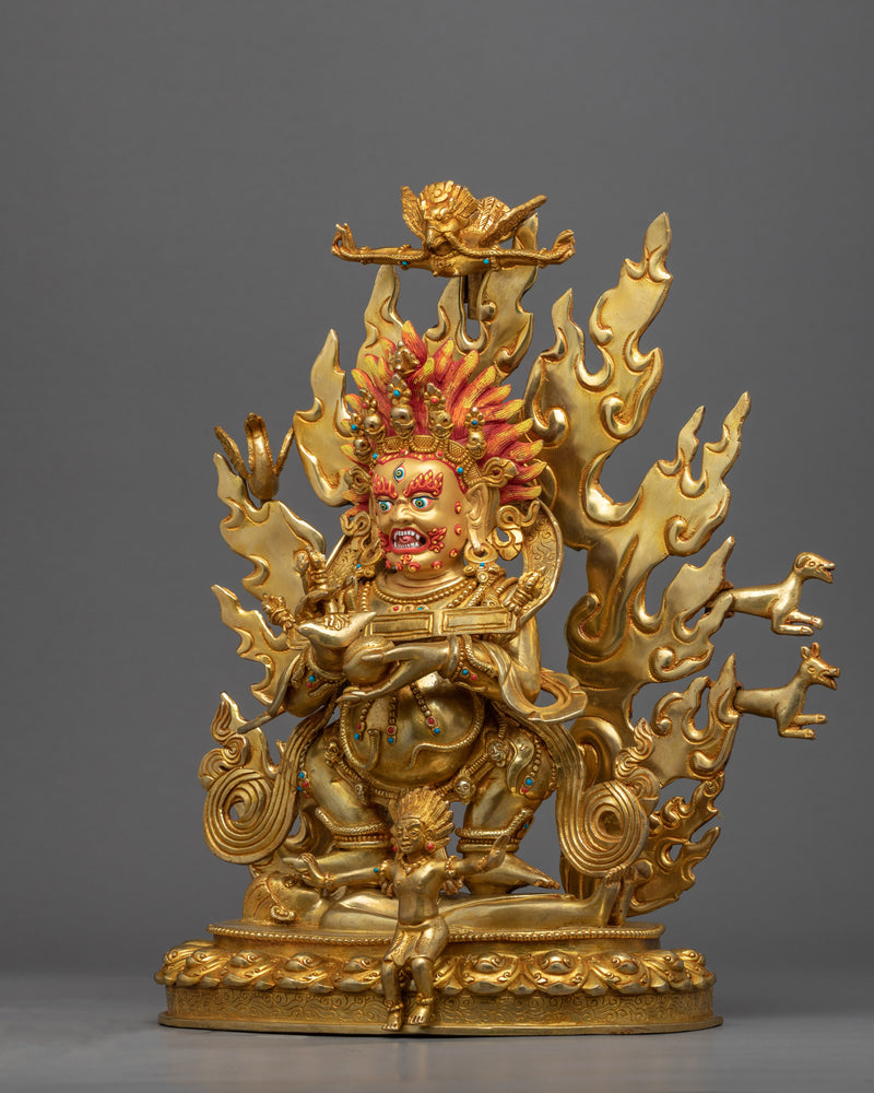 Sakya Mahakala Deity Sculpture | Gold Gilded Statue For Meditation