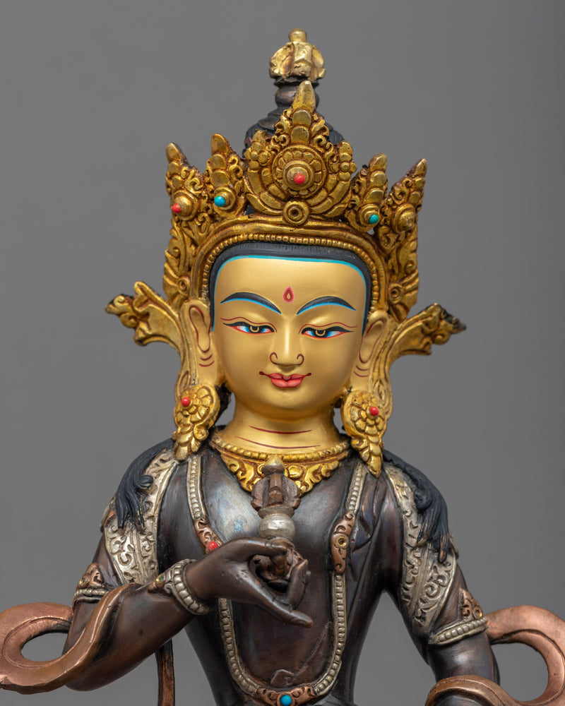 Gold Gilded Vajrasatva Sculpture | Tibetan Art Plated with Gold