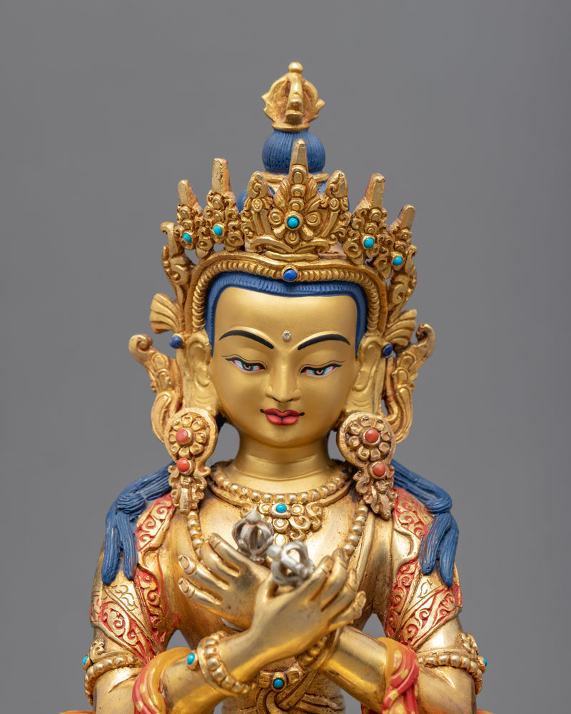 Buddha Vajradhara Sculpture | Gold Gilded Statue For Meditation