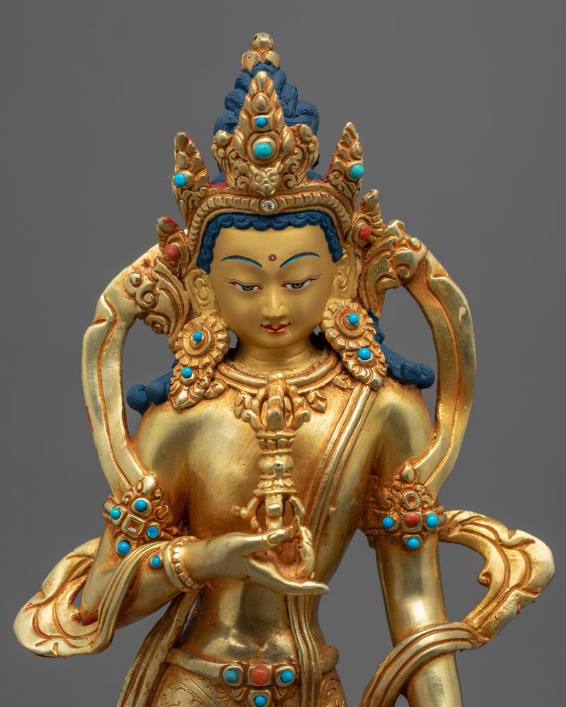Vajrasattva Empowerment Sculpture | Tibetan Dorje Sempa Plated With Gold Art