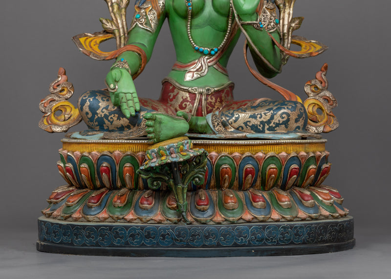 Green Tara Mother Of Buddha Sculpture | 24K Gold Hand Carved Statue