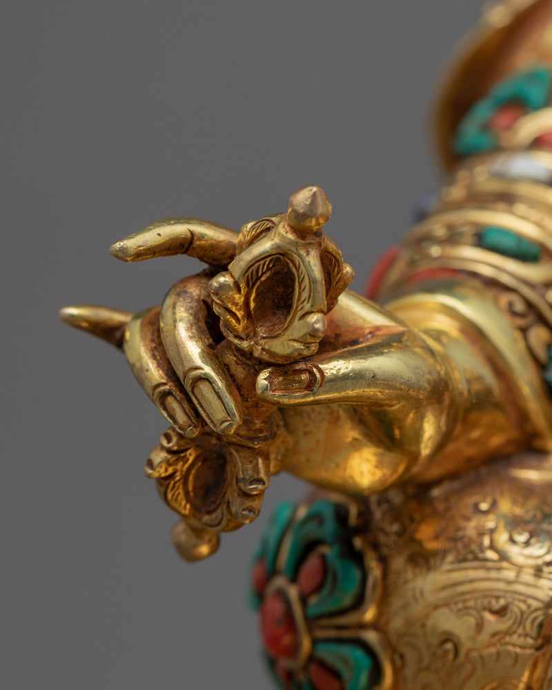 Buddha Guru Rinpoche Sculpture | Master Padmasambhava Hand Carved Gold Art