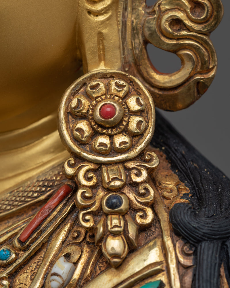 Buddha Guru Rinpoche Sculpture | Master Padmasambhava Hand Carved Gold Art