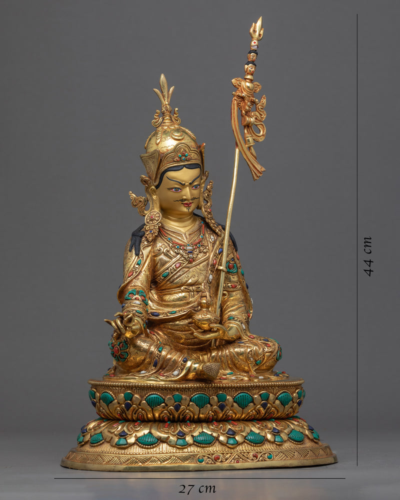 Buddha Guru Rinpoche Sculpture | Master Padmasambhava Hand Carved Gold Art