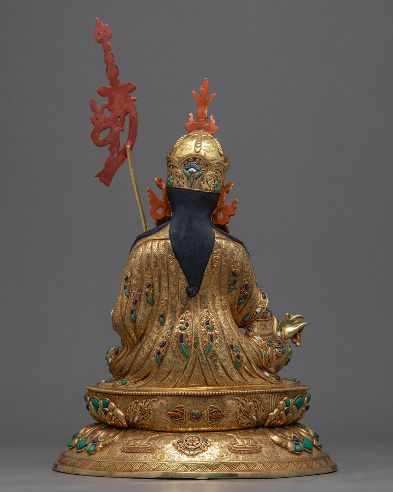 Buddha Guru Rinpoche Sculpture | Master Padmasambhava Hand Carved Gold Art