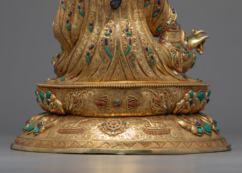 Buddha Guru Rinpoche Sculpture | Master Padmasambhava Hand Carved Gold Art