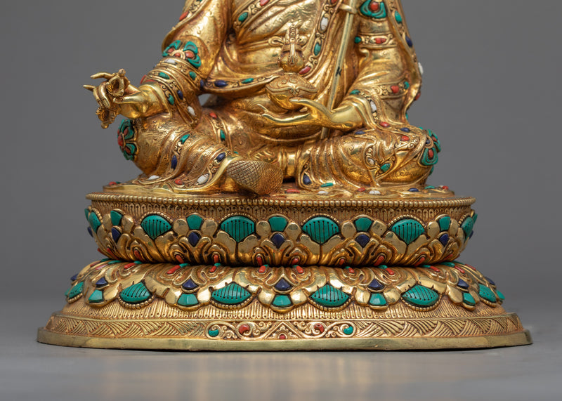 Buddha Guru Rinpoche Sculpture | Master Padmasambhava Hand Carved Gold Art