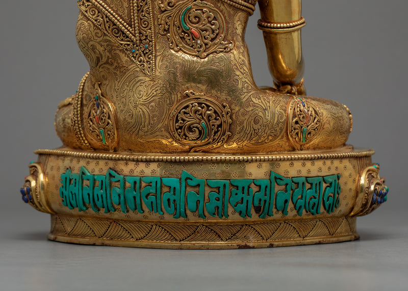 Crowned Blessing Buddha Sculpture | Hand-Painted Buddhist Deity Painting