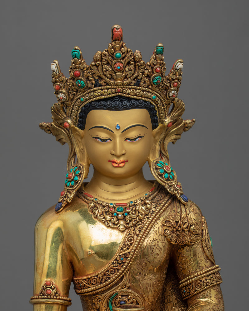Crowned Blessing Buddha Sculpture | Hand-Painted Buddhist Deity Painting