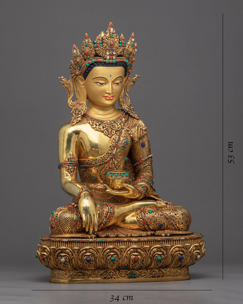 Antique Tibetan Buddha Sculpture | Crowned Shakyamuni Buddha Statue