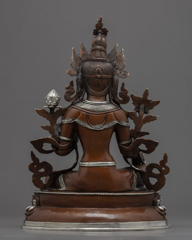 Green Tara Copper Sculpture | Tibetan Art Plated with Silver