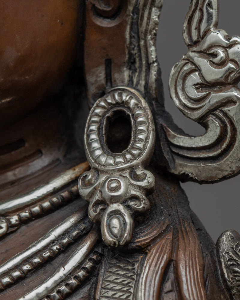 Green Tara Copper Sculpture | Tibetan Art Plated with Silver