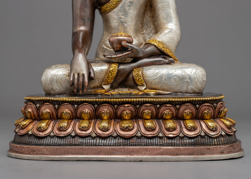 Gold & Silver Plated Seated Buddha Statue | Traditionally Hand Carved Art
