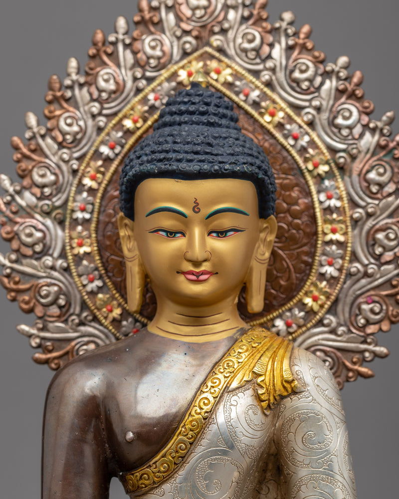 Gold & Silver Plated Seated Buddha Statue | Traditionally Hand Carved Art