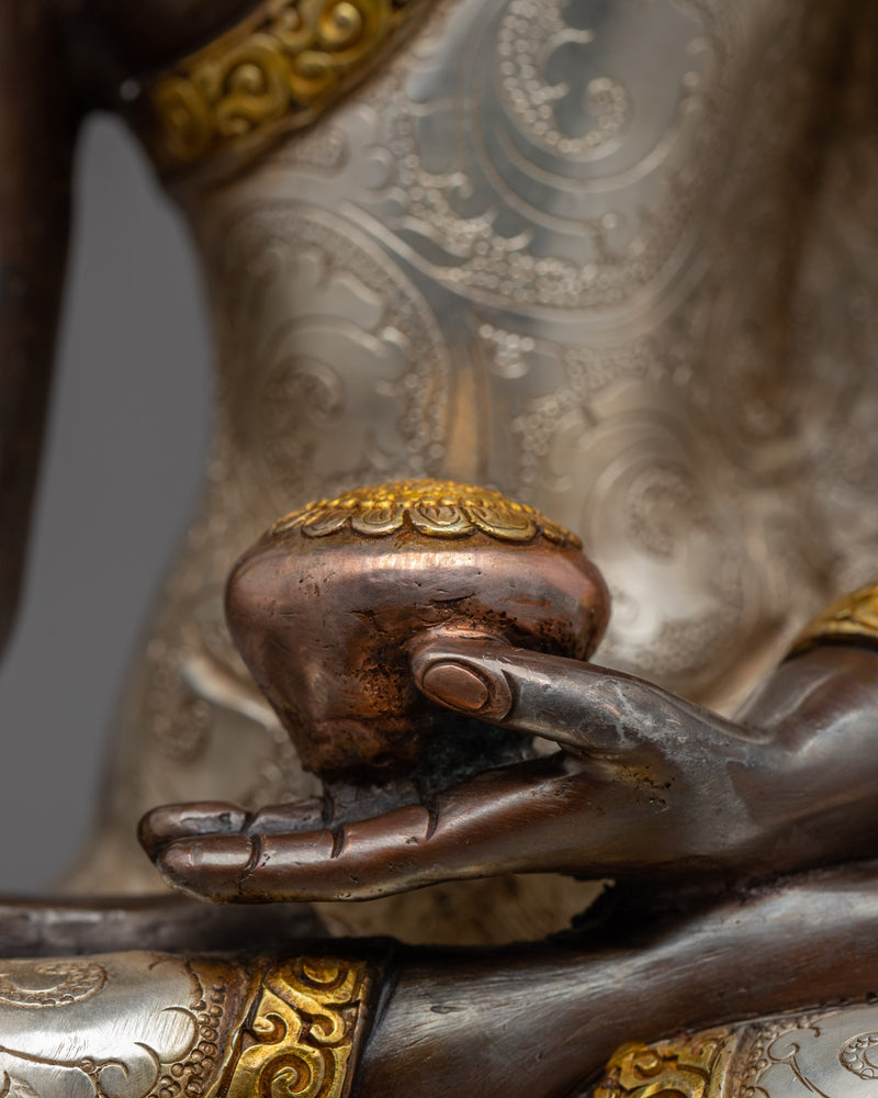 Gold & Silver Plated Seated Buddha Statue | Traditionally Hand Carved Art