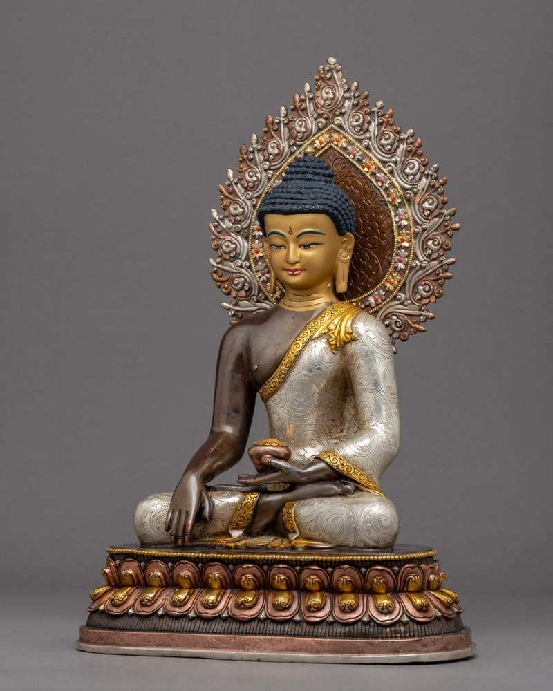 Gold & Silver Plated Seated Buddha Statue | Traditionally Hand Carved Art